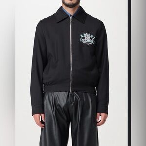 Amiri Crystal Wolf Blouson Zip Jacket in "Light Blue/Black" designer jacket